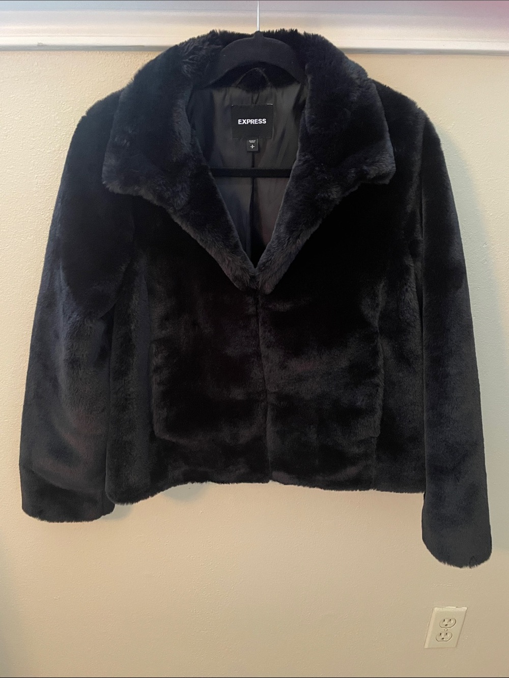 EXPRESS Black Plush Faux Fur Jacket